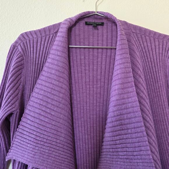 Eileen Fisher Open Front Cardigan Sweater Ribbed Merino Wool Lilac Women Size S - Picture 2 of 10